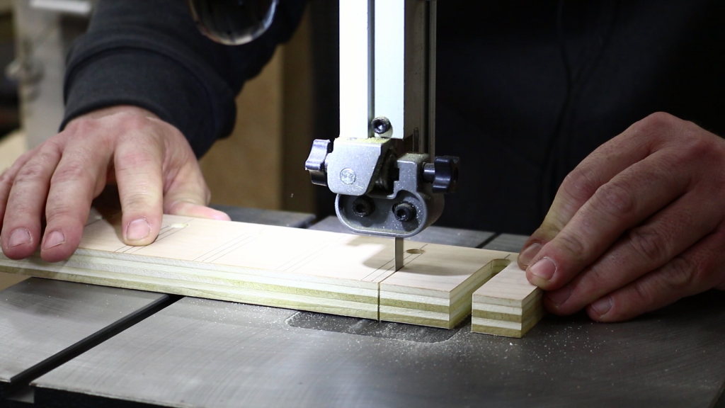 cutting the slots at the bandsaw