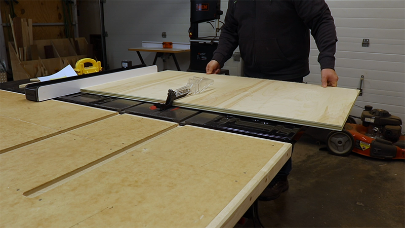 Breaking down the plywood with my table saw