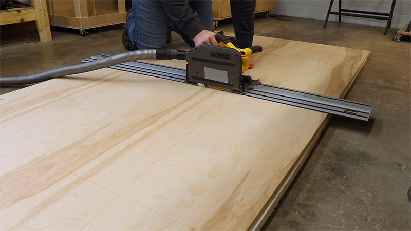 Breaking down the plywood with my track saw