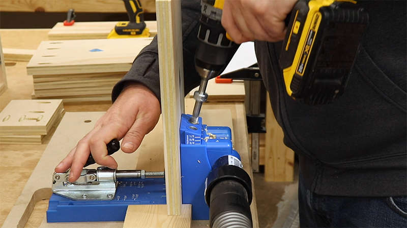 Drilling pocket holes in all of the drawer parts