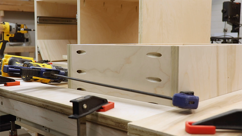Using clamps to keep the drawers square