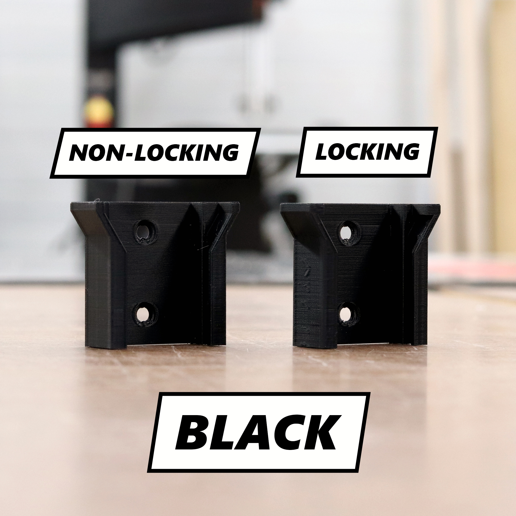 Black Milwaukee battery holder shown in locking and non-locking versions