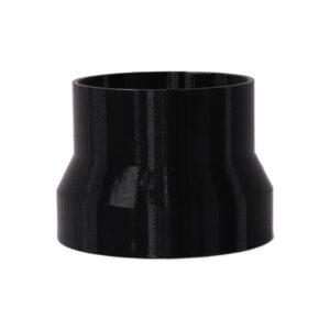 Black 3D printed PETG dust collection adapter connecting 4 inch SDR35 PVC to 4 inch flex hose, front product photo