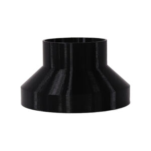 Black 3D printed PETG dust collection adapter connecting 6 inch SDR35 PVC to 4 inch flex hose, front product photo