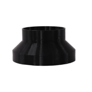 Black 3D printed PETG dust collection adapter connecting 6 inch SDR35 PVC to 4 inch SDR35 PVC, front product photo
