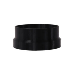 Black 3D printed PETG dust collection adapter connecting 6 inch SDR35 PVC to 6 inch flex hose, front product photo