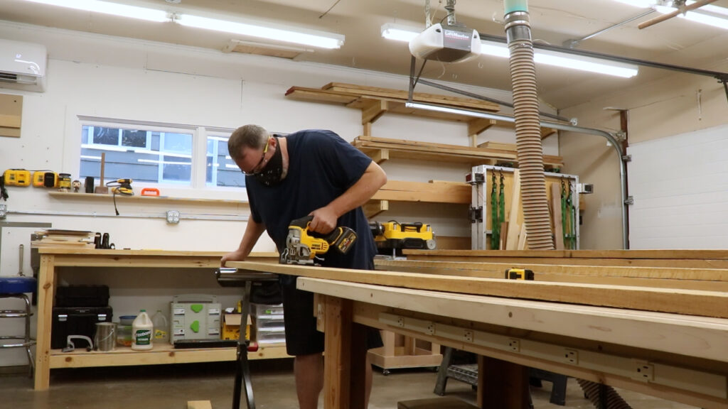 Breaking down the lumber into more manageable pieces with the jig saw