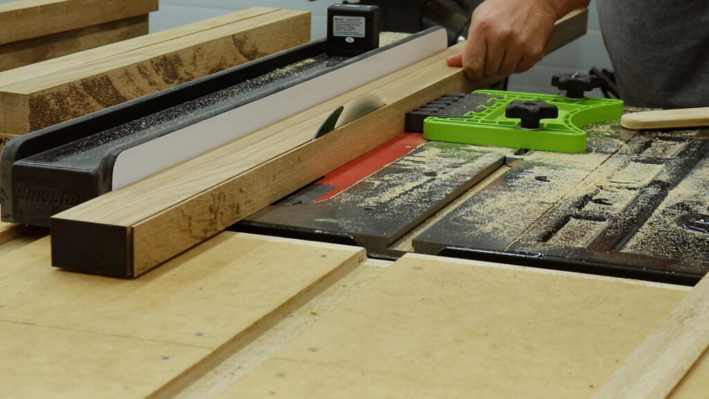 Cutting to final width at the table saw - Build a Potting Bench