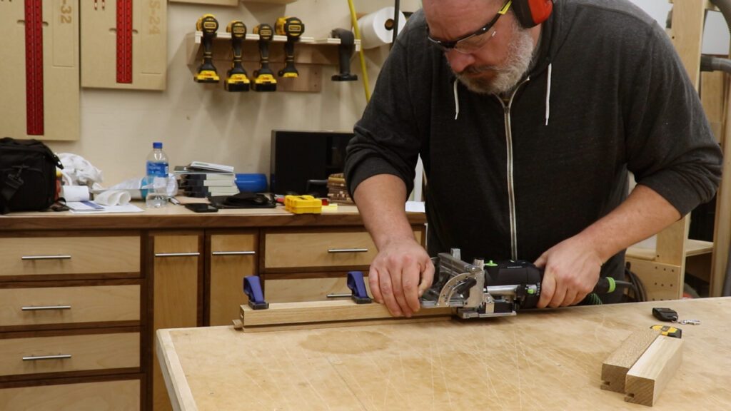 Cutting mortises in the rails - Build a Potting Bench