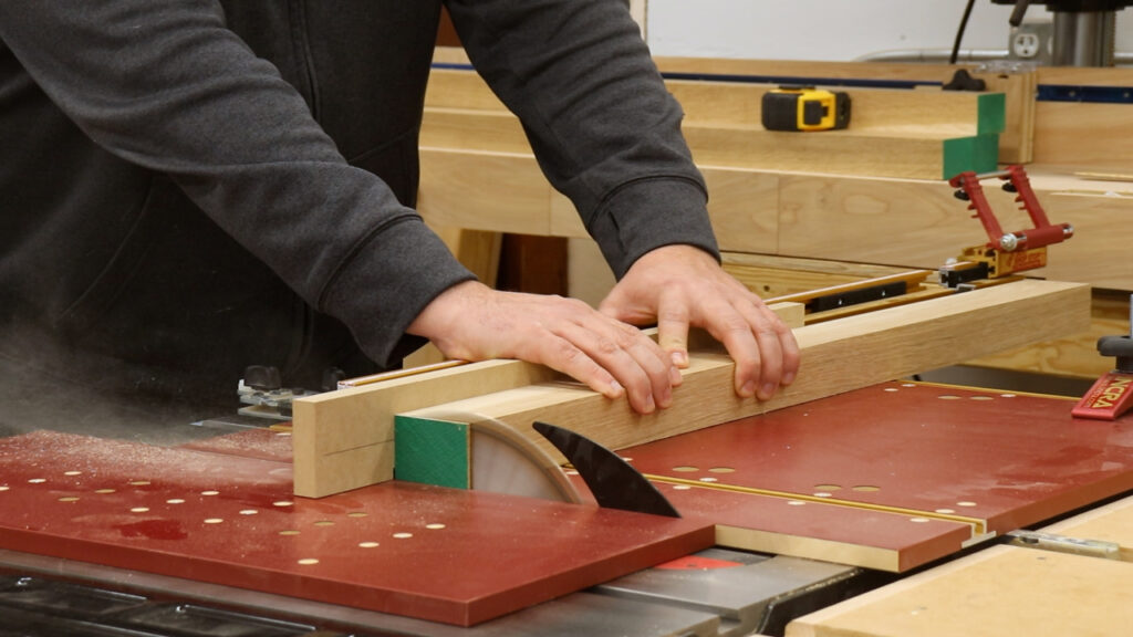 Cutting the legs to size using the crosscut sled - Build a Potting Bench