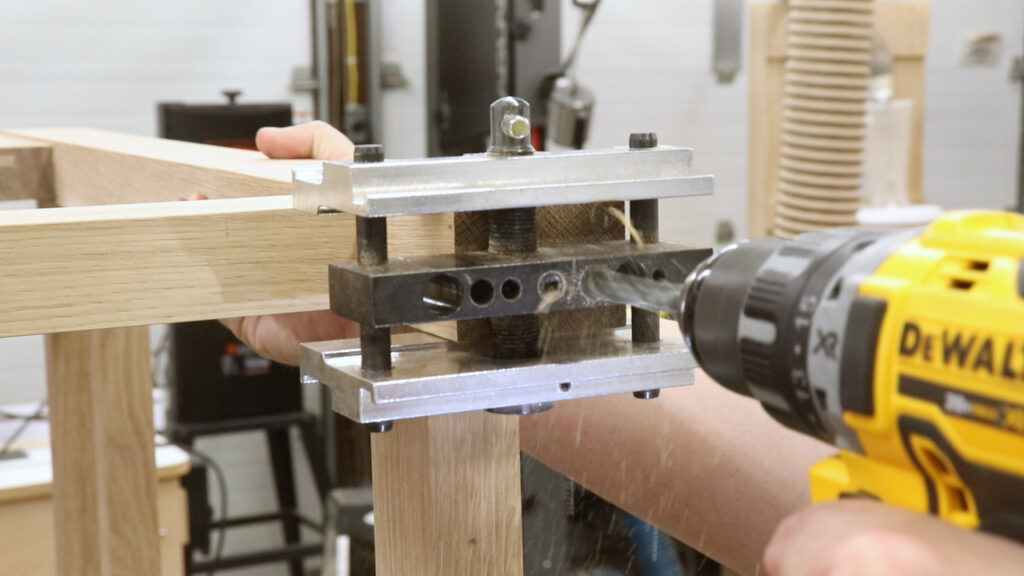 Using a dowel jig to drill for T nuts