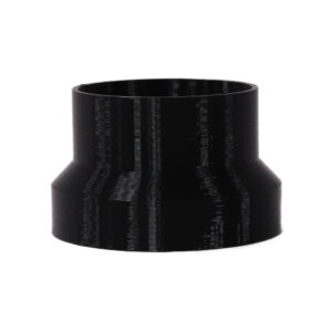 Black 3D printed PETG dust collection adapter connecting 4 inch SCH40 PVC to 4 inch flex hose, front product photo