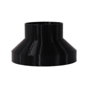 Black 3D printed PETG dust collection adapter connecting 6 inch SCH40 PVC to 4 inch flex hose, front product photo