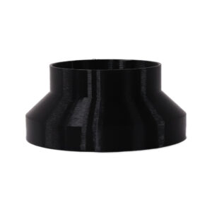 Black 3D printed PETG dust collection adapter connecting 6 inch SCH40 PVC to 4 inch SCH40 PVC, front product photo